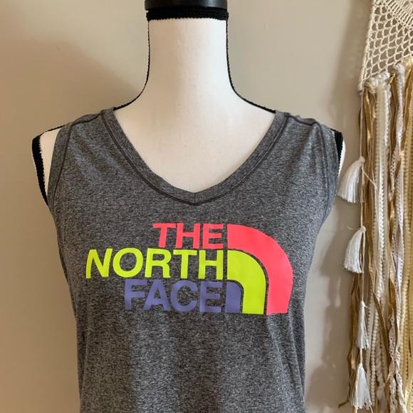 The North Face size medium gray spell out sleeveless EUC - Picture 2 of 7
